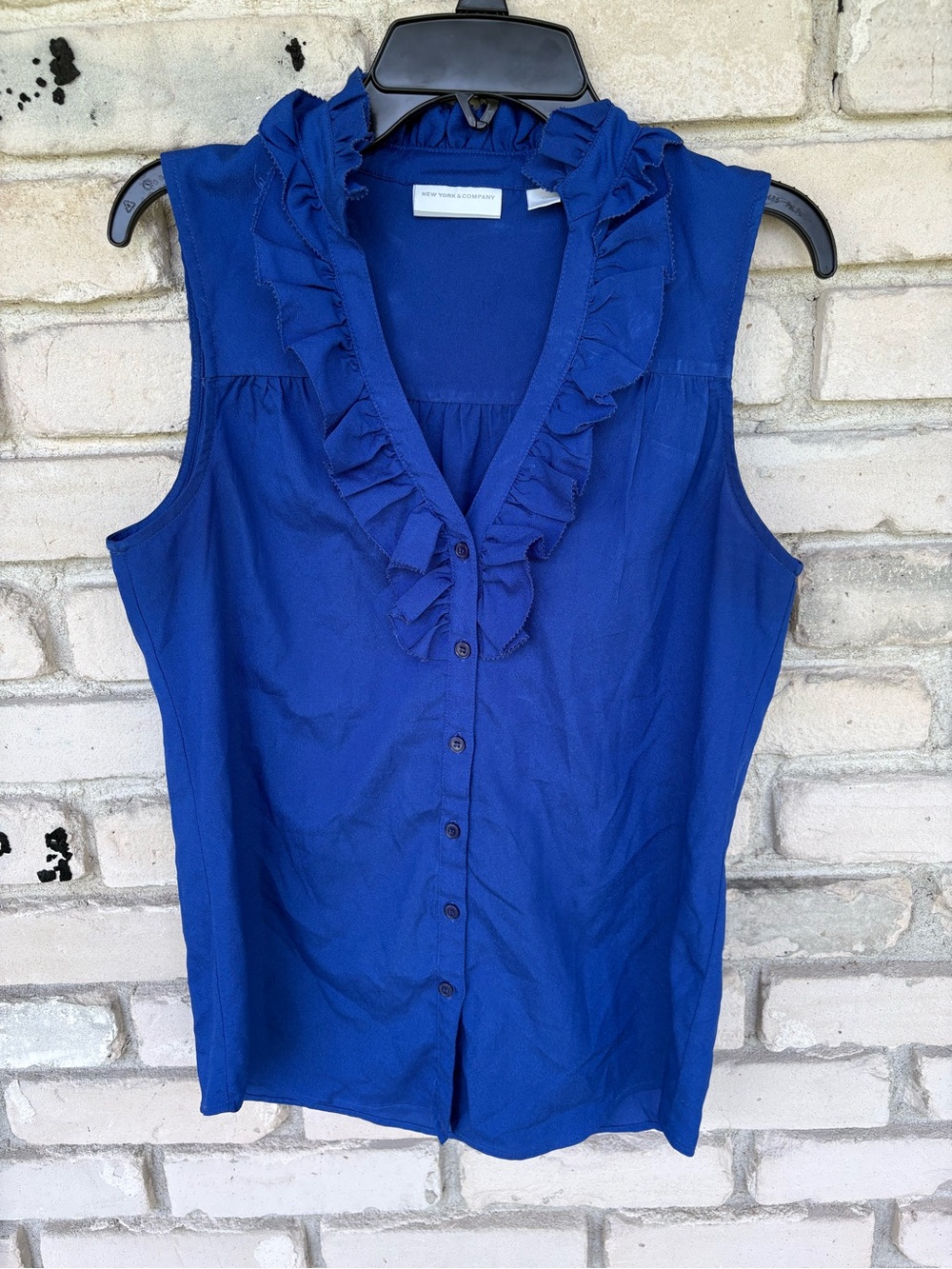 Royal Blue Ruffle V-Neck Sleeveless Blouse